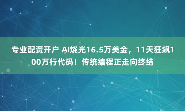 专业配资开户 AI烧光16.5万美金，11天狂飙100万行代码！传统编程正走向终结